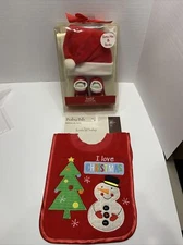 NEW MY FIRST CHRISTMAS 0-6 Months Santa Hat &  Booties And I Love Christmas Bib
