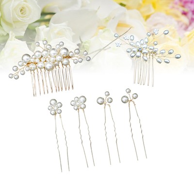 2 Pcs Pearl Beaded Jewelry Set Half Hairstyle Bride