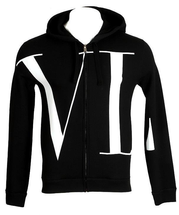 NEW VALENTINO MEN'S BLACK COTTON VLTN LOGO HOODIE ZIPPER NEW VALENTINO MEN'S BLACK COTTON VLTN LOGO HOODIE ZIPPER