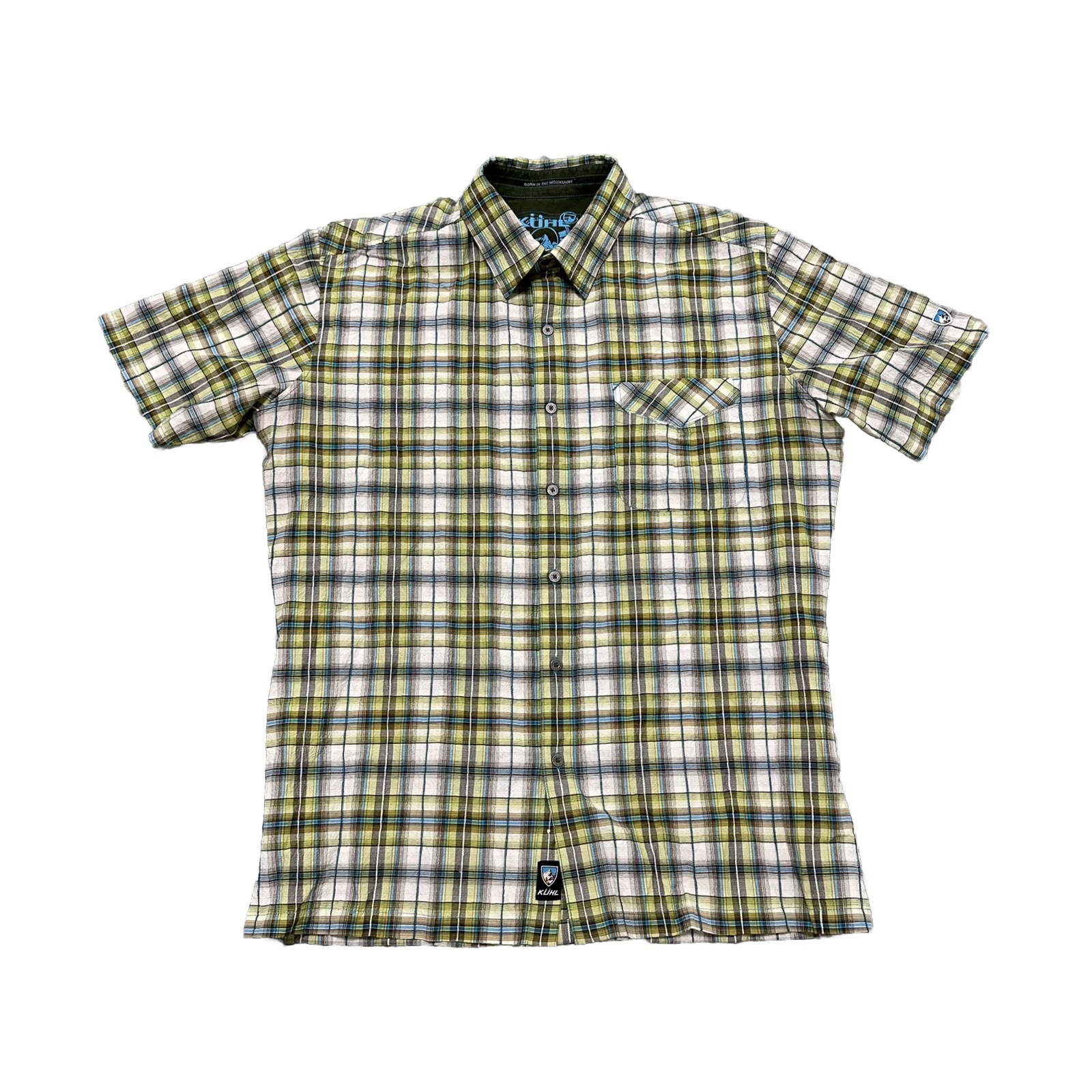 Kuhl Metal Button Down Plaid Seersucker Men’s Shirt Large Trail Hiking Outdoors