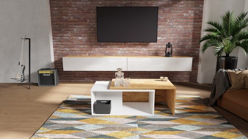 TV Wisząca deska Lowboard Szafka Deska w wysokim połysku / matowa 280 cm (2 x 140cm) długość - Zdjęcie 35 z 112
