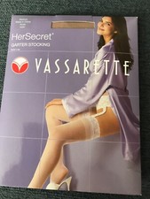 New Vassarette Her Secret Lace Bands Nylon Garter Stockings 3060 Nude sz med