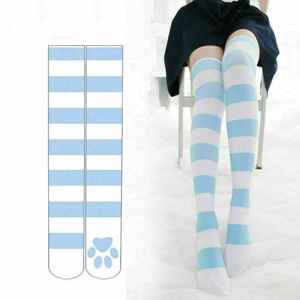 Anime Lindo Pata de Gato Sobre la Rodilla Calcetines Estampado Lolita Juegos con disfraces Medias Hasta el Muslo Foto 4 de 4