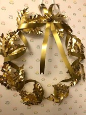 Vintage gold wreath made of tin with tin ribbon Excellent Quality 11" Diameter