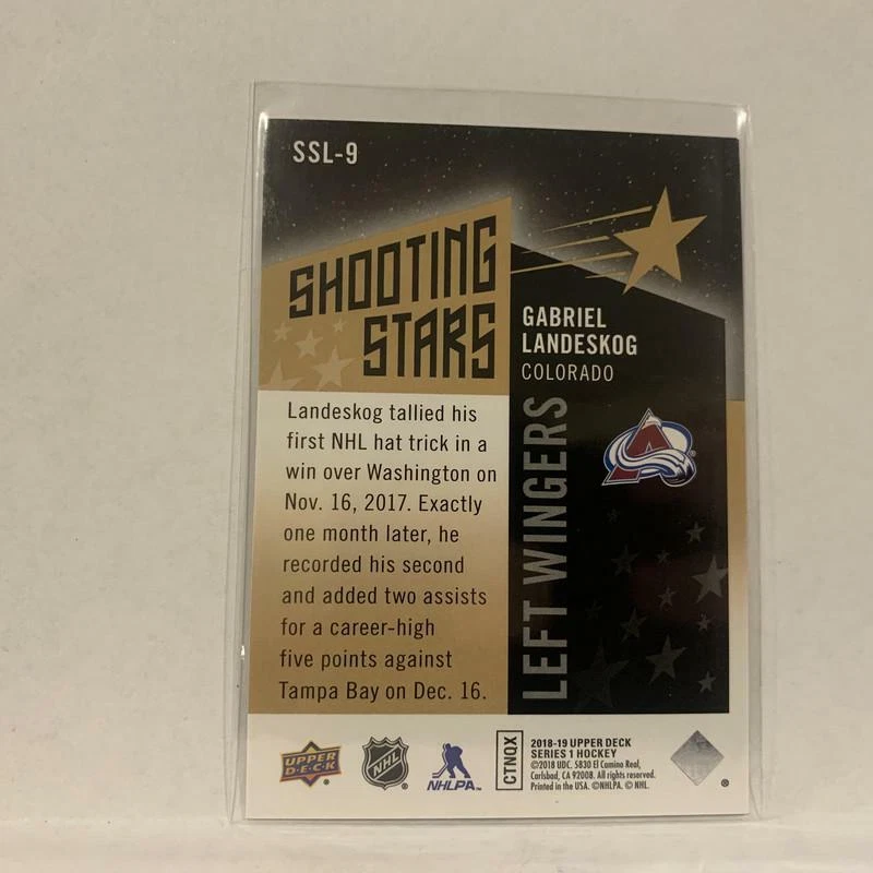SSL-9 Gabriel Landeskog Colorado Avalanche Shooting Stars  2018-19 Upper Deck Ho - Image 2 of 2