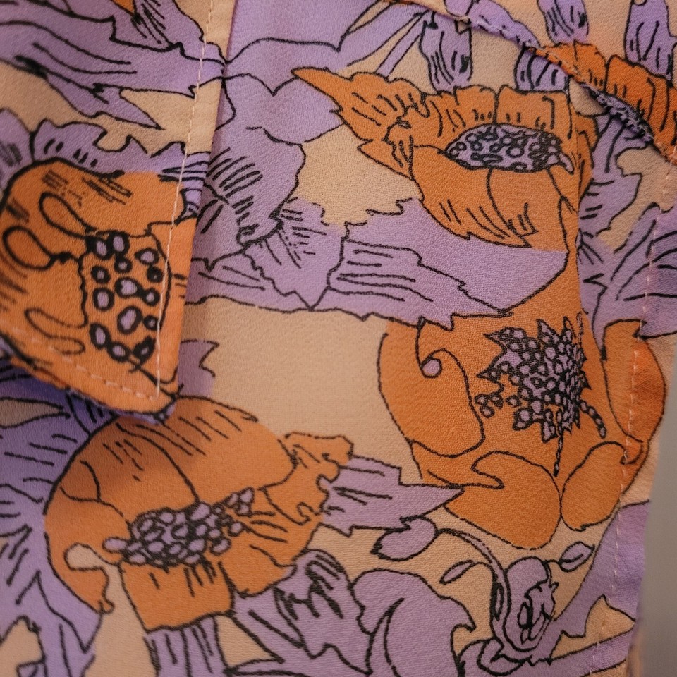 Retro Blouse Top Sleeveless Flower Power 60s Groovy Orange Purple pop