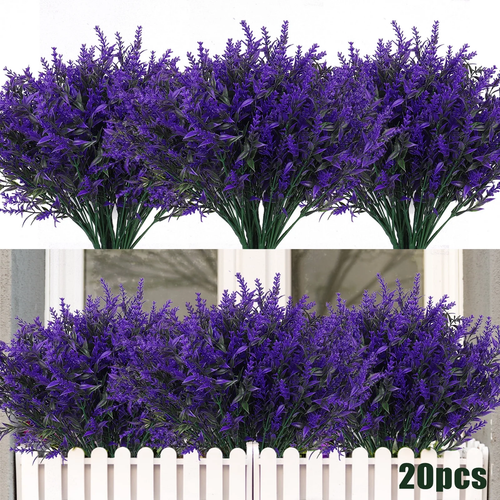 20 Bundles Outdoor Artificial Flowers UV Resistant Fake Outdoor Plants, Faux Gre - Picture 12 of 12