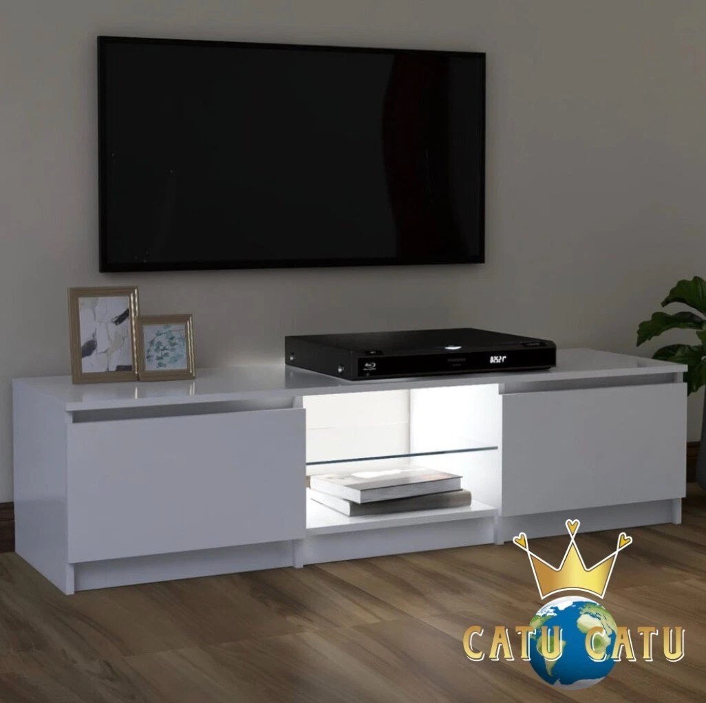 TV Cabinet with LED Lights White TV Stand Furniture Entertainment