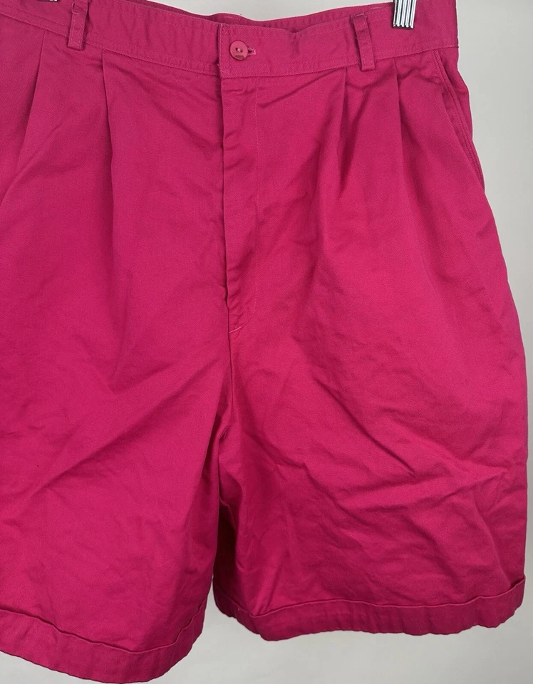 Pantalón Corto Vintage Años 90 Rosa Caliente L Cintura Ultra Alta Relajado Plisado Fucsia Foto 2 de 4
