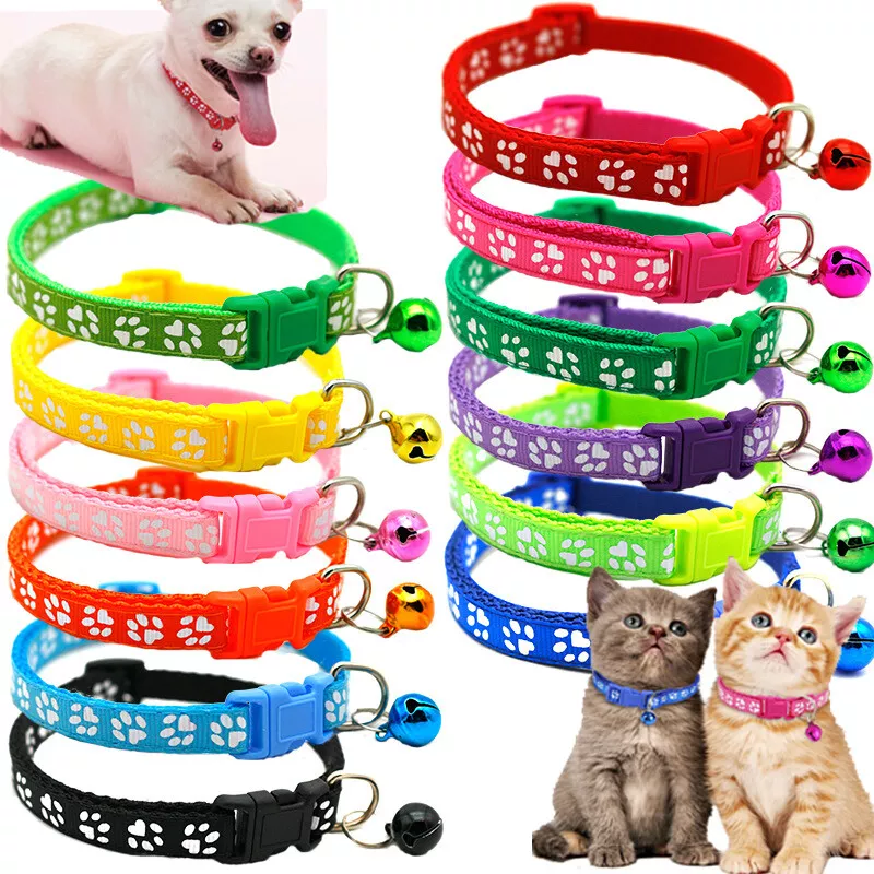 Cute Paw Print Adjustable Bell Pet Collar Cat Small Dog Kitten