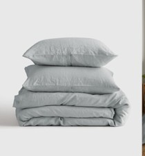 BNWOT Quince European 100 Linen Duvet Cover Set Mist Blue TWIN size