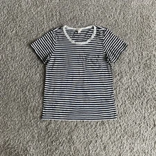 J Crew Top Womens Medium Stripe  Blue White Cotton Short Sleeve Slub Tee