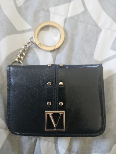 Victoria's Secret Black Leather Key Chain Wallet ID Holder with Key Ring