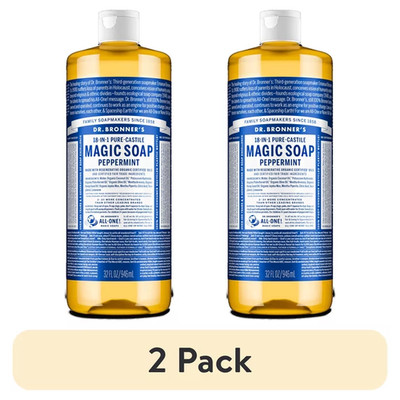 2 Pack Dr Bronners Peppermint Pure Castile Liquid Soap Body Wash 32 fl oz