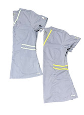 Grey's Anatomy Active Scrub Top Set Women s Gray Sz S Mint/Yellow Stripes V-Neck