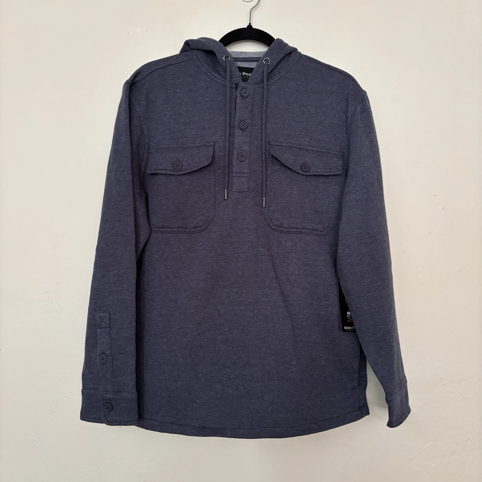 Grays Peak Outdoors Men’s Navy Heather Hooded Long Sleeve Shirt, Size S