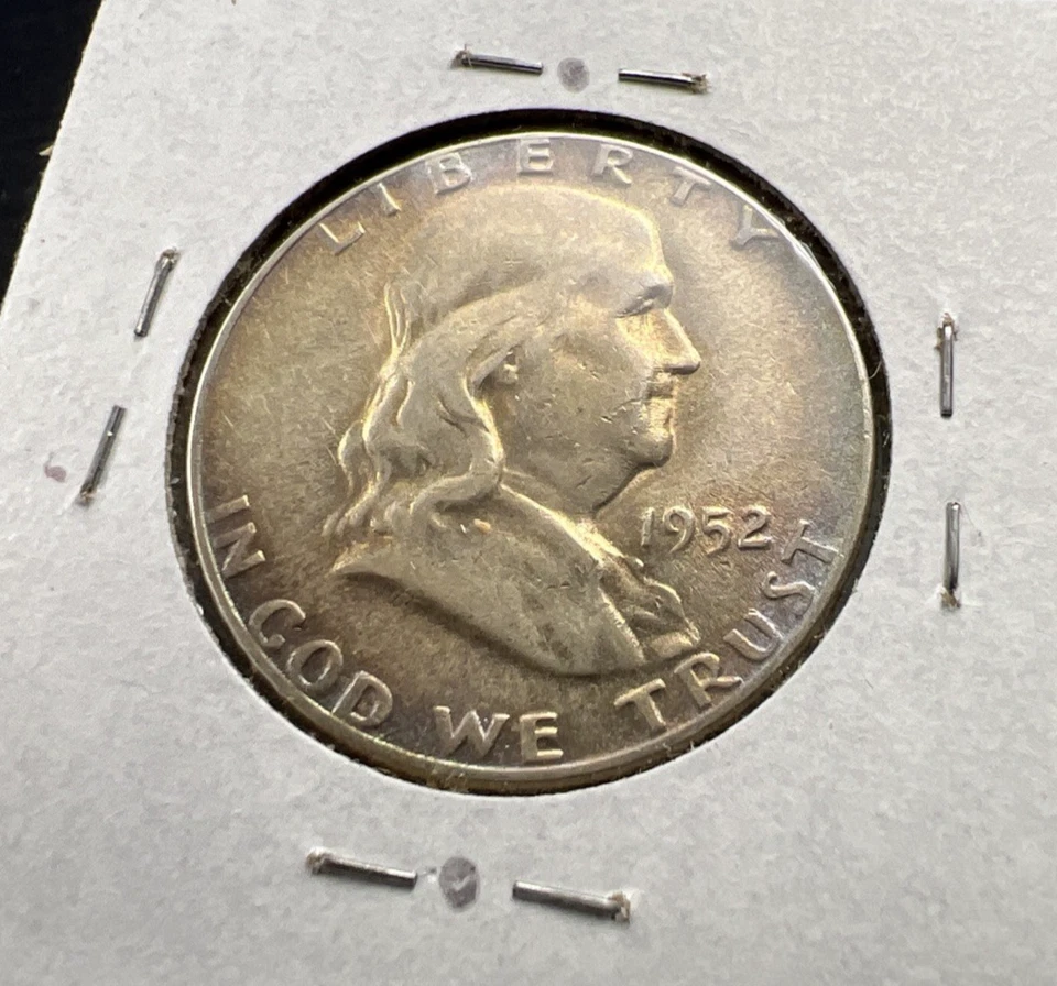 1952 P Franklin Half Dollar Silver Coin Circ Nice Toning Toner Rainbow Rev SKU#A - Image 2 of 4