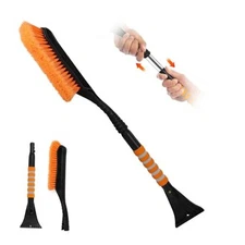 37" Extendable Snow Brush and Ice Scraper for Car Windshield, Detachable Orange