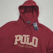 Polo Ralph Lauren Logo Fleece Hoodie Sweatshirt Red Embroidered