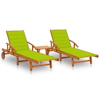 Sonnenliegen 2 Stk. Mit Tisch Und Auflagen Massivholz Akazie
