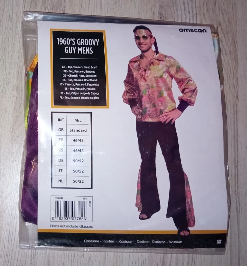 amscan Hippie 60-er Groovy Guy Herren Kostüm Gr.50/52 Neu