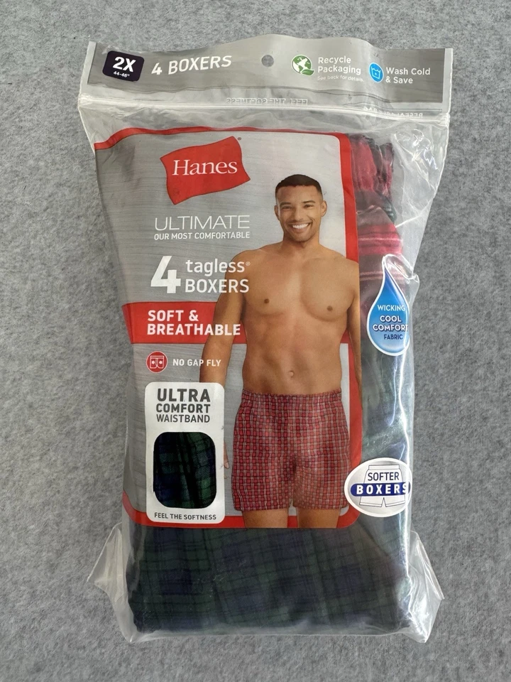 Paquete de 4 calzoncillos boxer Hanes Ultimate para hombre sin etiquetas transpirables sin huecos 44-46 Foto 2 de 4