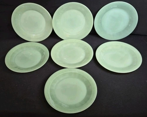 Vintage 1940's Fire King Glass Jadeite Jane Ray Ribbed 9" Plates Set of 7