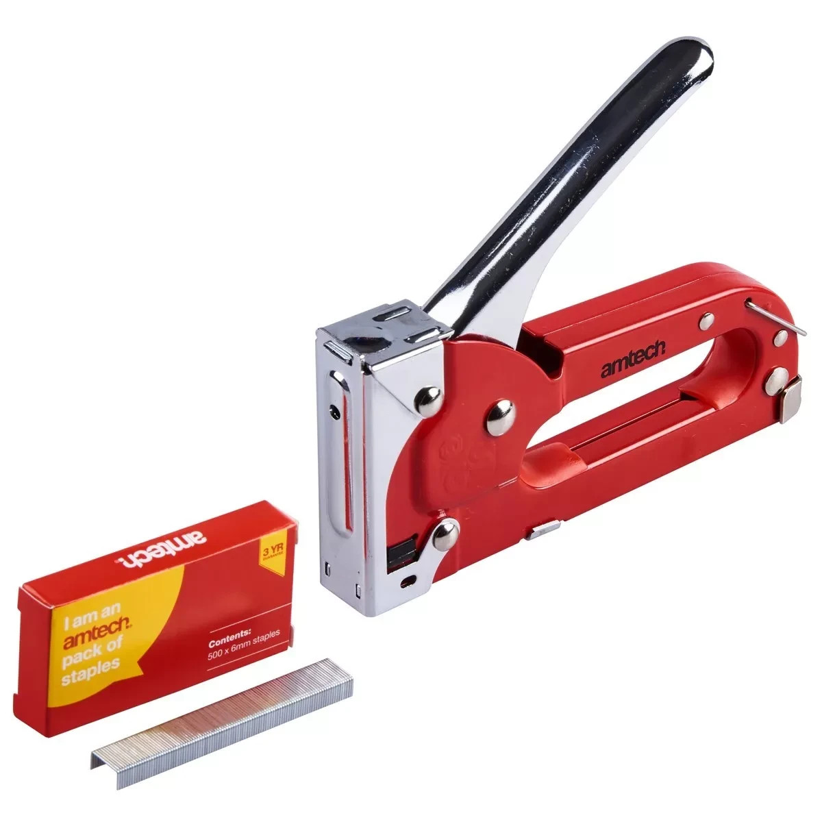 HEAVY DUTY AMTECH STAPLE GUN 4-8mm INCLUDES 500 STAPLES TACKER UPHOLSTERY DIY