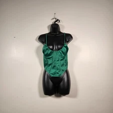 PRETTYLITTLETHING Corset Top Womens 4 Emerald Green Satin Fitted Cutout Hem NEW