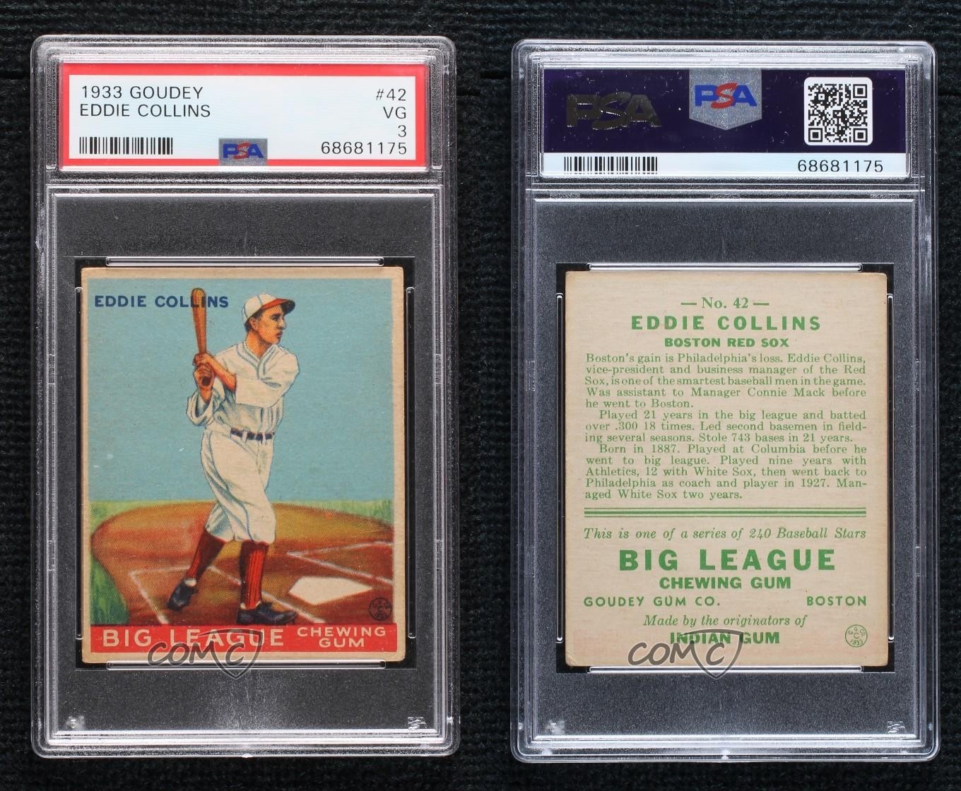 1933 Goudey Big League Chewing Gum R319 Eddie Collins #42 PSA 3 HOF view 3