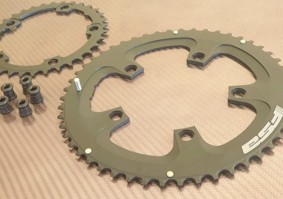 (Set of 2) FSA Pro CNC Chain Rings 50t + 34t Compact Chainrings Opt Bolts BLACK  - Image 3 of 4