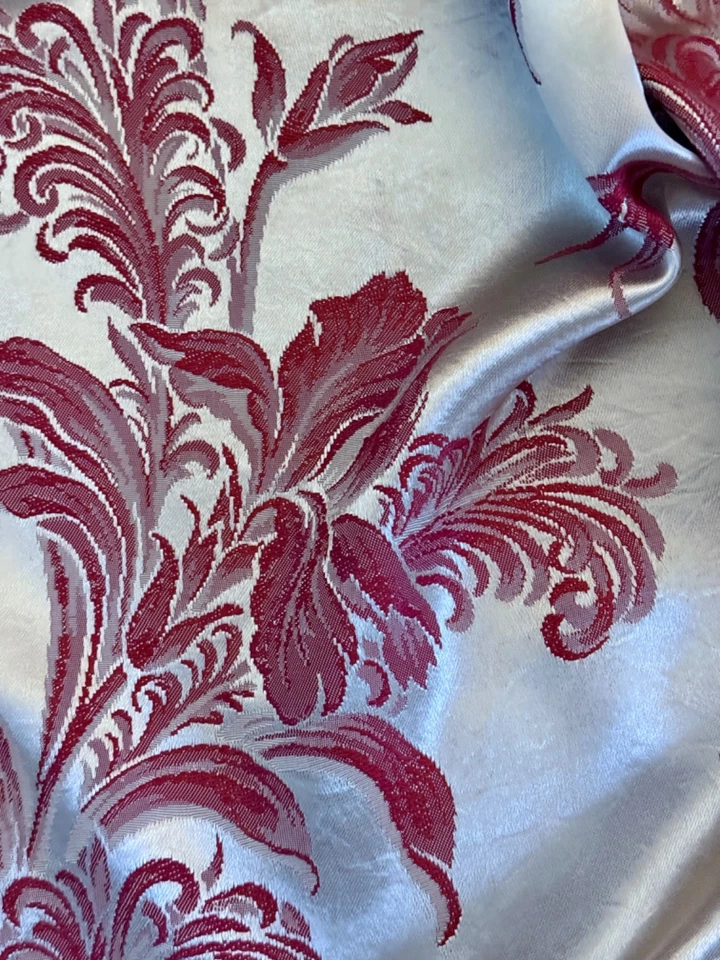 Cortina de cortina vintage Art Deco Orquídeas Merlot plata satinado damasco tela de corteza era Foto 2 de 4