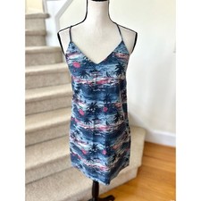 J.Crew Navy & Pink Tropical Sunrise Palm Print Linen Shift Sundress