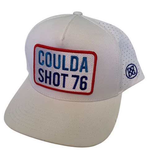 G Fore Mütze Kappe weiß Druckknopflasche Coulda Shot 76 Golf Preppy leicht