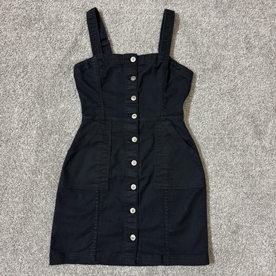 H&M Divided Dress Womens 2 Black Button Front Pinafore Overall Mini Casual Goth
