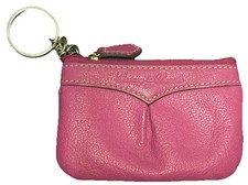 Dooney & Bourke Pink Pebbled Leather Zip Coin Pouch Key Ring 5x3
