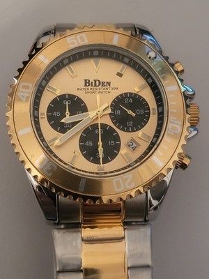 Biden Uhr Stahl zweifarbig Clip Zifferblatt schwarz gold water resistant 3 ATM (11)