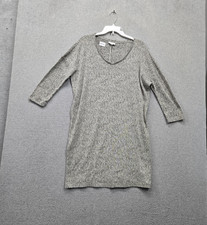 Pure Jill Women Dress M Gray Mini Sweater Shift Pure Jill Linen Blend Pullover