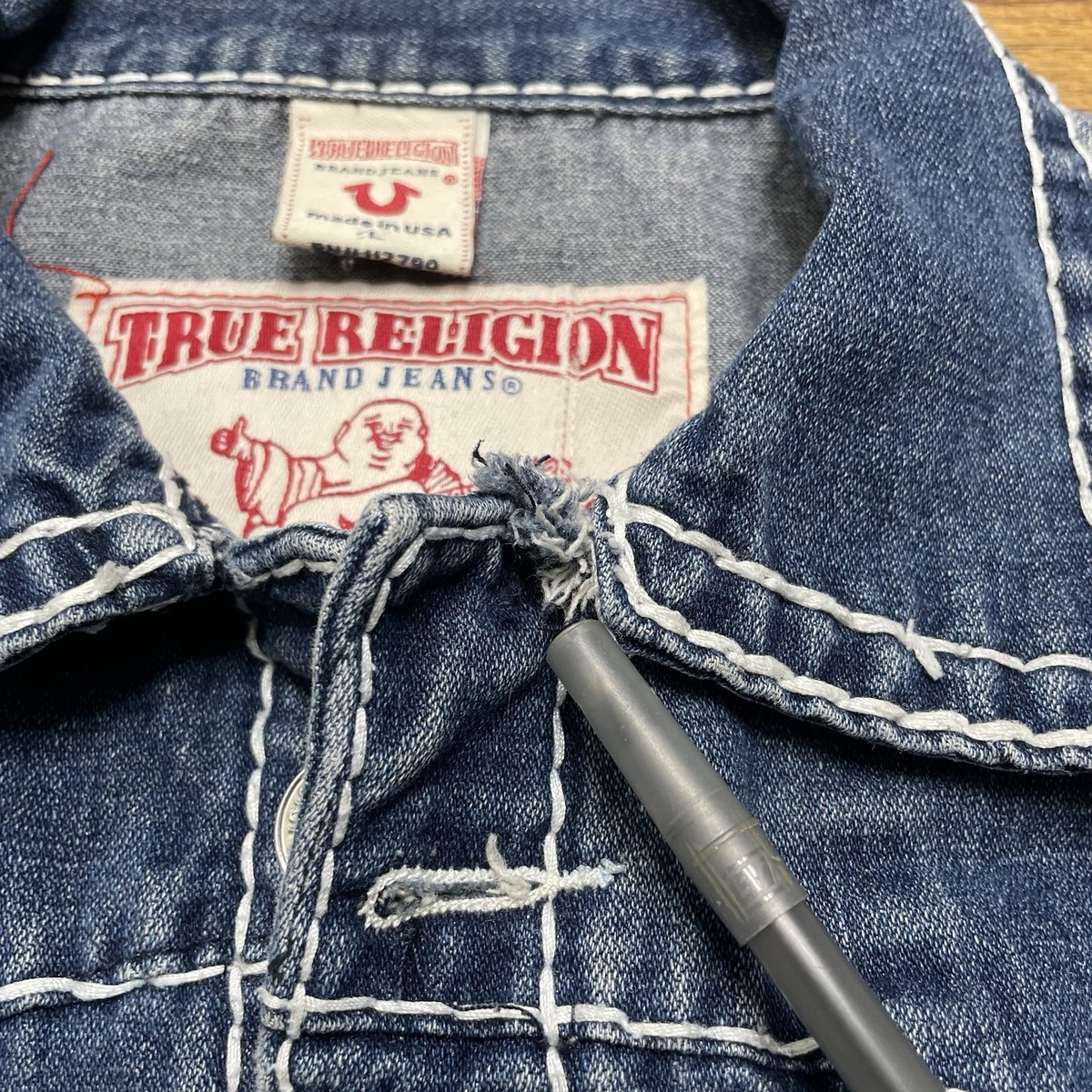True Religion Blue Denim Jacket Sz Large Joey Super T Y2K