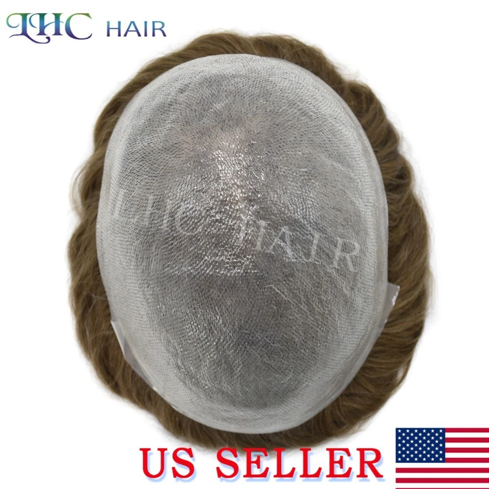 Peluca de piel delgada para hombre piel de tupé PU en bucle en V pieza de cabello humano sistema de cabello para hombres Foto 4 de 4