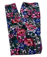 LuLaRoe Leggings OS One Size Floral BLACK GRAY MAGENTA Whimsical ROSE Fun Flower