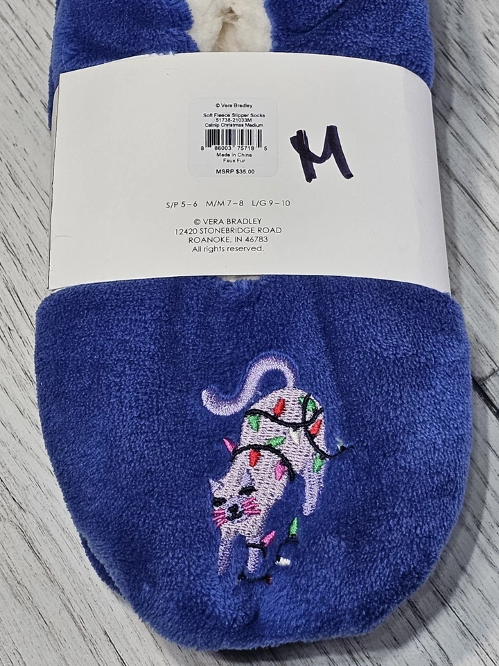 Edición de vacaciones Vera Bradley CATNIP NAVIDAD Suave Vellón Zapatilla Calcetines Gatos MED Foto 4 de 4