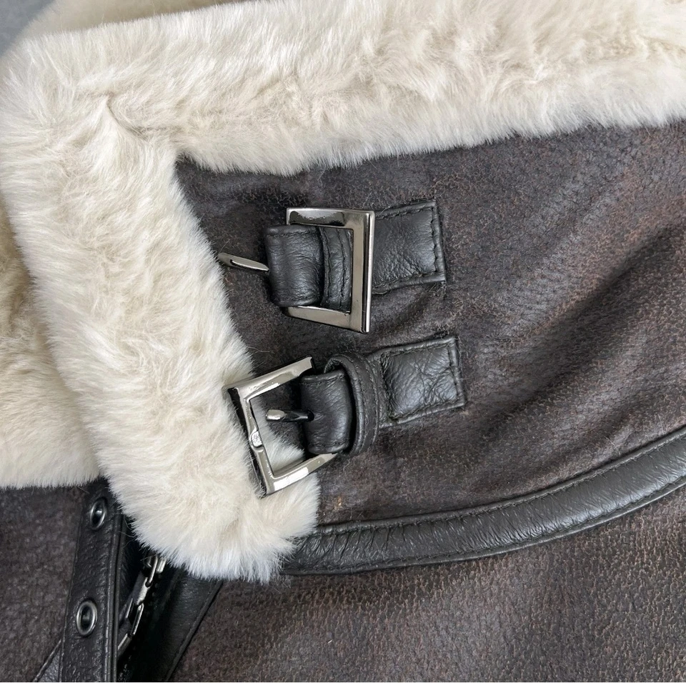 Chaqueta De Colección St Johns Bay Para Hombres XL Cuero Marrón Aviador B3 Bombardero Sherpa Piloto Foto 4 de 4