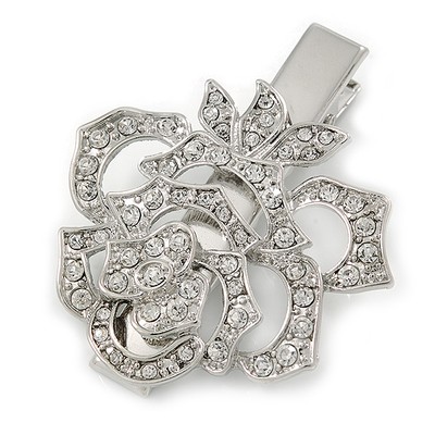 Clear Austrian Crystal Open Rose Hair Beak Clip/ Concord Clip/ Clamp Clip In