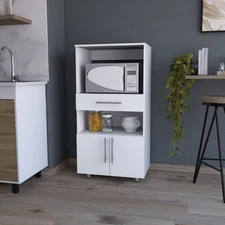 Multi Function Pantry Cabinet Microwave Stand with Drawer, White Storage Cabinet