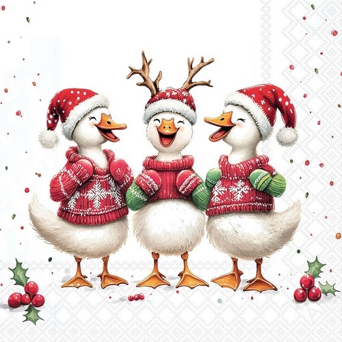 20 Servietten Jolly Ducks Enten-Trio Tiere Strickpulli Weihnachtenilex 33X33Cm-image
