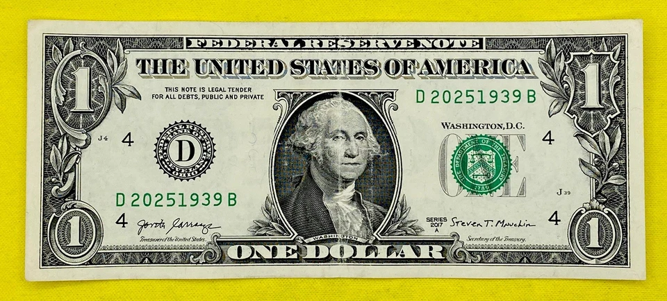 2025 1939 Tombstone Year Note 1s Fancy Serial Number $1 Dollar Bill FRN 2017A DC - Image 3 of 4