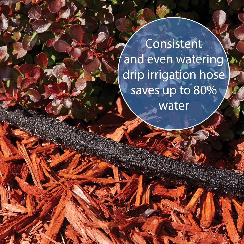 Manguera de remojo llorón plana negra de 50' para camas de jardín, riego por goteo exterior... Foto 4 de 4