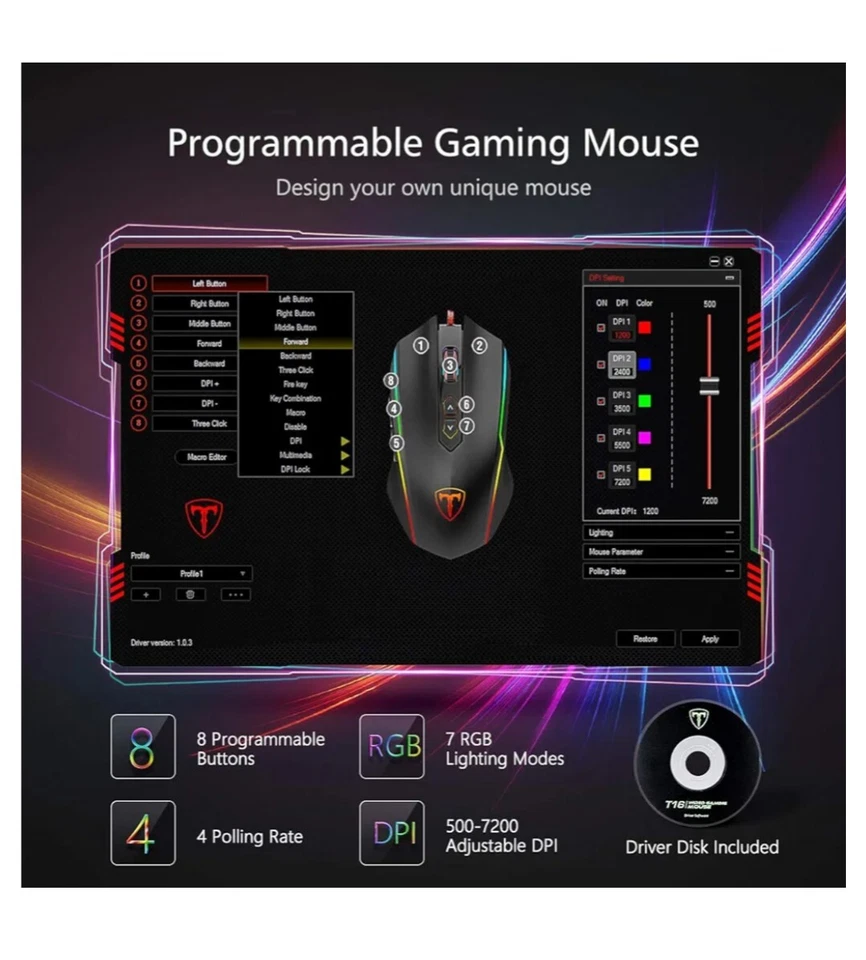 VOLLION RGB Gaming Mouse Wired 7200 DPI  | FREE DELIVERY  - Image 2 of 4