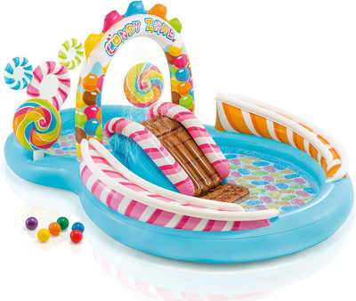 INTEX Candy Zone Inflatable Pool with Water Sprayer and Slide for Kids